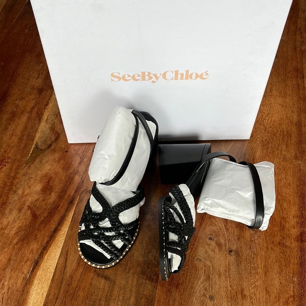See by Chloe Leather Ankle Strap Sandals, Size 6.5